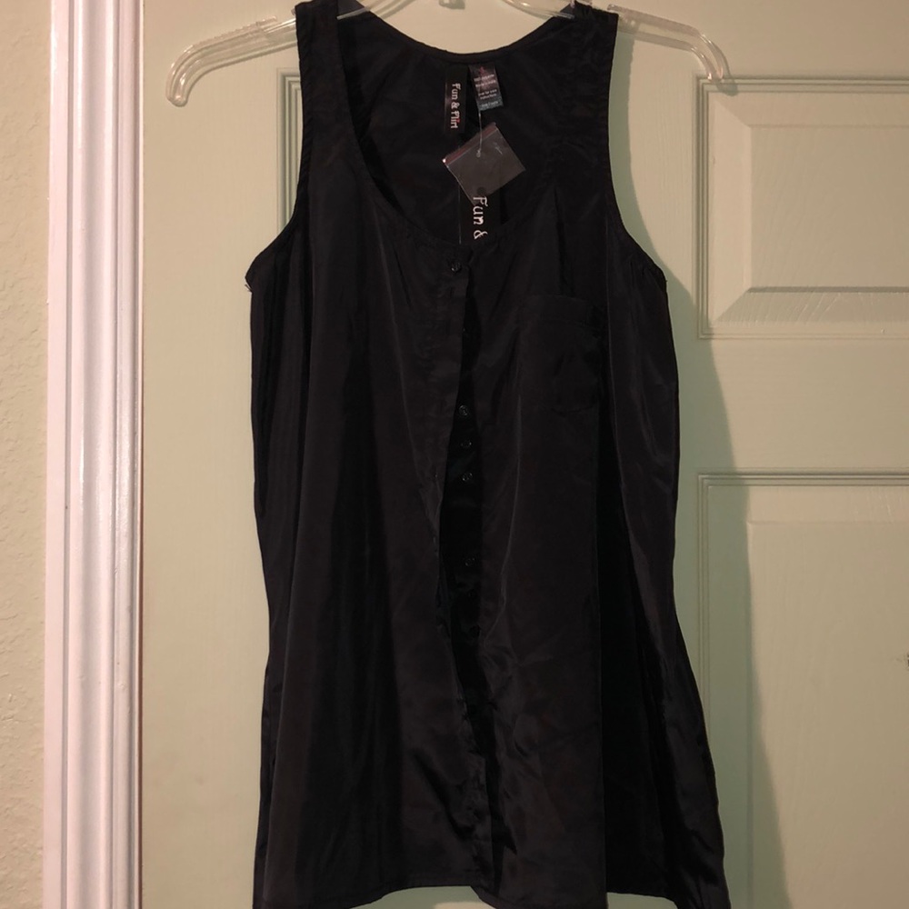 Black button down Polyester Tank Top